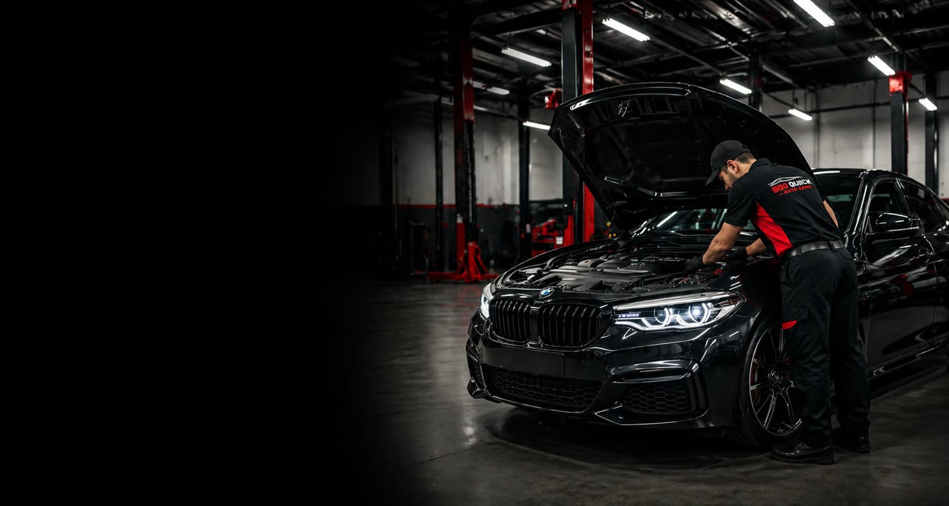 800 Quick Auto Care technician servicing a car in the workshop
